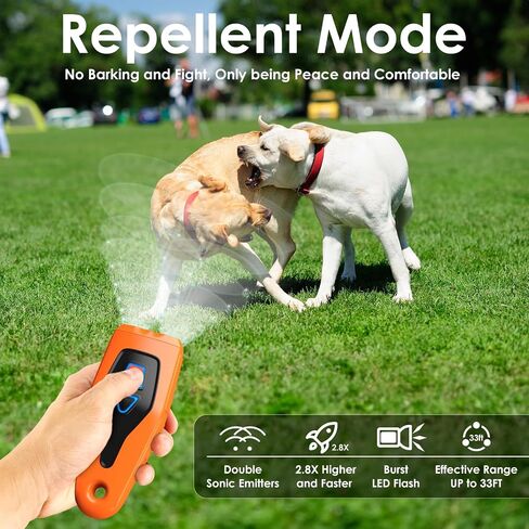 Dog Bark Deterrent Device, Dual Ultrasonic transmitter Anti Barking Device with Training/Repellent Modes Dog Barking Control Devices with LED Flashlight 33 FT Range Rechargeable Dog Bark Deterrent in Saudi Arabia