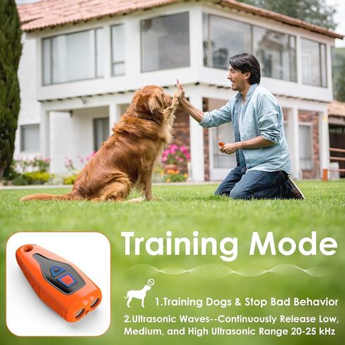 Dog Bark Deterrent Device, Dual Ultrasonic transmitter Anti Barking Device with Training/Repellent Modes Dog Barking Control Devices with LED Flashlight 33 FT Range Rechargeable Dog Bark Deterrent in Saudi Arabia