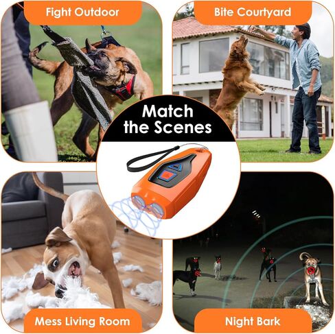 Dog Bark Deterrent Device, Dual Ultrasonic transmitter Anti Barking Device with Training/Repellent Modes Dog Barking Control Devices with LED Flashlight 33 FT Range Rechargeable Dog Bark Deterrent in Saudi Arabia