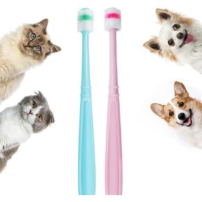 Blavvennt Small Dog & Cat Toothbrush Puppy Toothbrush 360 Degree Deep Clean Fresh Breath Pet Toothbrush for Cat Dental Care Dog Teeth Cleaning, 2 pcs (Blue&Rose) in Kuwait