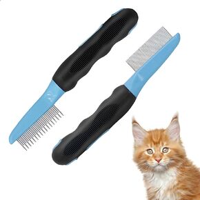 Pet Detangling Comb with Long and Short Stainless Steel Teeth to Remove Matt Hair, Knots and Tangles, Detangling Tool Accessories to Make Your Dogs and Cats Grooming Safely and Gentle in Kuwait