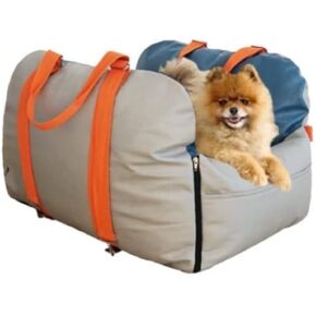 مقعد سيارة للكلاب - حامل كلاب ممتاز للكلاب الصغيرة والمتوسطة، مع مقابض مدمجة - حامل كلاب مع جزء داخلي من القطن الناعم - مقعد سيارة للحيوانات الاليفة قابل للغسل ومقاوم للماء (رمادي/ازرق) in Kuwait