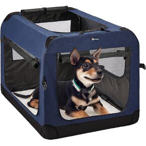 Veehoo 36 inch Folding Soft Dog Crate, 4-Door Portable Collapsible Pet Kennel Travel Dog Crate for Large Dogs, 5 x Durable Mesh Screen, 600D Oxford Fabric, Indoor & Outdoor Use, Black, CWB2428CP