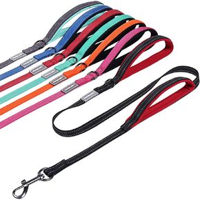 VIVAGLORY Traffic Handle Dog Leash, Two Padded Soft Handles Dog Leash, Strong Reflective & Metal Hook Training Dog Lead, Grey
