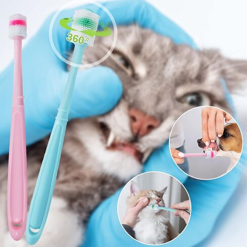 Blavvennt Small Dog & Cat Toothbrush Puppy Toothbrush 360 Degree Deep Clean Fresh Breath Pet Toothbrush for Cat Dental Care Dog Teeth Cleaning, 2 pcs (Blue&Rose) in Kuwait