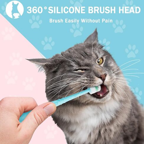 Blavvennt Small Dog & Cat Toothbrush Puppy Toothbrush 360 Degree Deep Clean Fresh Breath Pet Toothbrush for Cat Dental Care Dog Teeth Cleaning, 2 pcs (Blue&Rose) in Kuwait