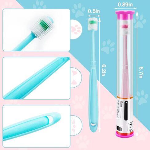 Blavvennt Small Dog & Cat Toothbrush Puppy Toothbrush 360 Degree Deep Clean Fresh Breath Pet Toothbrush for Cat Dental Care Dog Teeth Cleaning, 2 pcs (Blue&Rose) in Kuwait