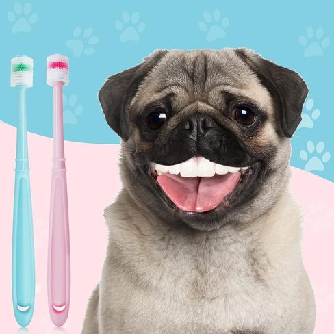 Blavvennt Small Dog & Cat Toothbrush Puppy Toothbrush 360 Degree Deep Clean Fresh Breath Pet Toothbrush for Cat Dental Care Dog Teeth Cleaning, 2 pcs (Blue&Rose) in Kuwait