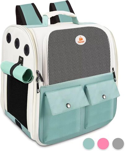 حامل حقيبة ظهر للقطط من توب تاستا، حقيبة حمل معتمدة من شركة الطيران، تصميم شبكي نافذة جيد التهوية، حقيبة ظهر كتف قابلة للطي وقابلة للتنفس للقطط والكلاب الصغيرة أقل من 25 رطل (رمادي) in Kuwait