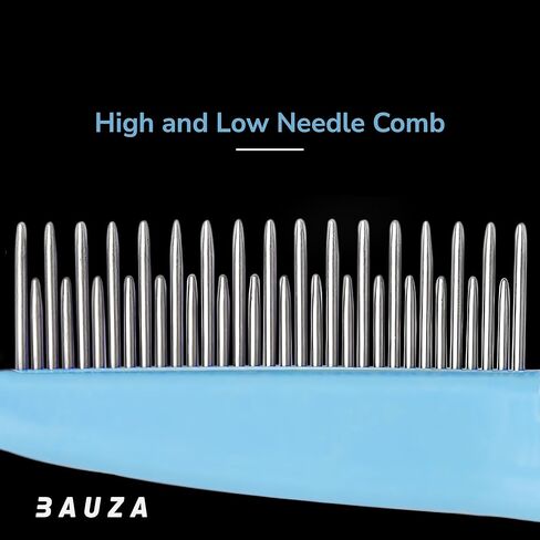 Pet Detangling Comb with Long and Short Stainless Steel Teeth to Remove Matt Hair, Knots and Tangles, Detangling Tool Accessories to Make Your Dogs and Cats Grooming Safely and Gentle in Kuwait