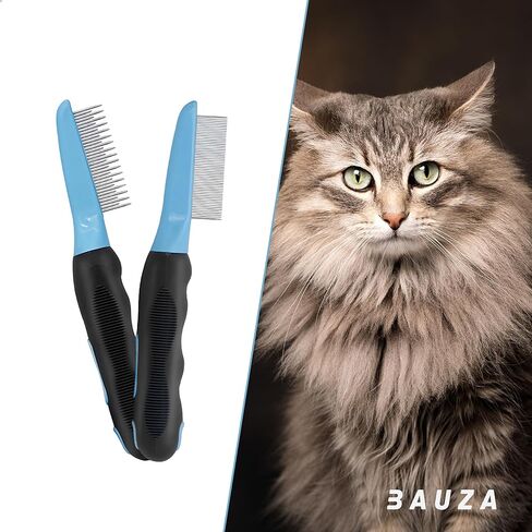 Pet Detangling Comb with Long and Short Stainless Steel Teeth to Remove Matt Hair, Knots and Tangles, Detangling Tool Accessories to Make Your Dogs and Cats Grooming Safely and Gentle in Kuwait