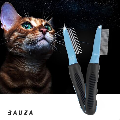 Pet Detangling Comb with Long and Short Stainless Steel Teeth to Remove Matt Hair, Knots and Tangles, Detangling Tool Accessories to Make Your Dogs and Cats Grooming Safely and Gentle in Kuwait