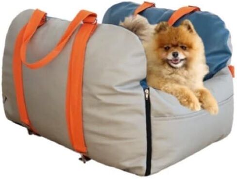 مقعد سيارة للكلاب - حامل كلاب ممتاز للكلاب الصغيرة والمتوسطة، مع مقابض مدمجة - حامل كلاب مع جزء داخلي من القطن الناعم - مقعد سيارة للحيوانات الاليفة قابل للغسل ومقاوم للماء (رمادي/ازرق) in Kuwait