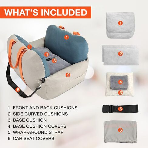 مقعد سيارة للكلاب - حامل كلاب ممتاز للكلاب الصغيرة والمتوسطة، مع مقابض مدمجة - حامل كلاب مع جزء داخلي من القطن الناعم - مقعد سيارة للحيوانات الاليفة قابل للغسل ومقاوم للماء (رمادي/ازرق) in Kuwait