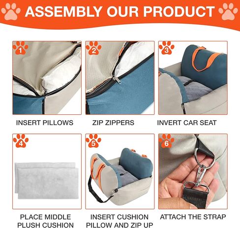 مقعد سيارة للكلاب - حامل كلاب ممتاز للكلاب الصغيرة والمتوسطة، مع مقابض مدمجة - حامل كلاب مع جزء داخلي من القطن الناعم - مقعد سيارة للحيوانات الاليفة قابل للغسل ومقاوم للماء (رمادي/ازرق) in Kuwait