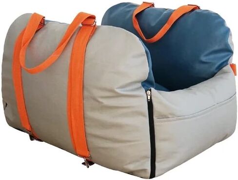 مقعد سيارة للكلاب - حامل كلاب ممتاز للكلاب الصغيرة والمتوسطة، مع مقابض مدمجة - حامل كلاب مع جزء داخلي من القطن الناعم - مقعد سيارة للحيوانات الاليفة قابل للغسل ومقاوم للماء (رمادي/ازرق) in Kuwait