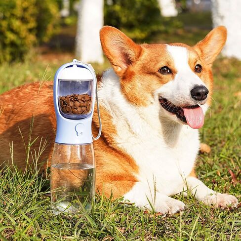 Dog Water Bottle,Dishwasher Safe,Portable Pet Water Bottles with Food Container,Outdoor Portable Water Dispenser for Walking,Hiking,Travel,Puppy Accessories (Blue) in Saudi Arabia