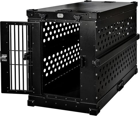K9 Kennel Boss - Heavy Duty Fully Collapsible Powder-Coated Aluminum Dog Crate - Large (Black) for Large Dogs 50-100 lbs in Saudi Arabia