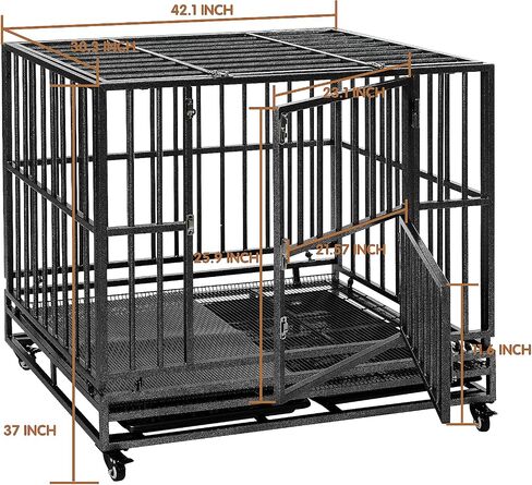 38/42/46 inch Heavy Duty Extra Large Indestructible Dog Crate Kennel Indoor with Separation Anxiety Lockable Wheels and Removable Tray in Kuwait