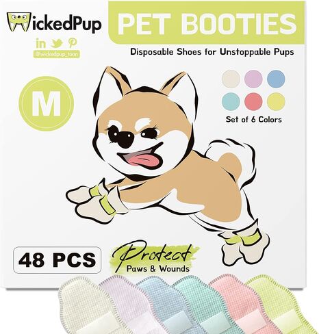 WICKEDPUP Pet Booties for Dogs & Cats, 48ct | Disposable Socks to Stop Licking | Puppy Shoes for Paw Protection against Heat, Hot Pavement, Snow | Wound Recovery Boots Foot Covers for Injured Paw (S) in Kuwait