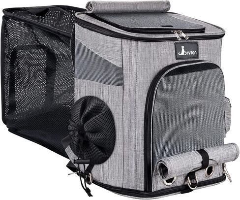 Siivton Cat Backpack Carrier، حقيبة ظهر لحمل الحيوانات الأليفة قابلة للتوسيع معتمدة من شركة الطيران للكلاب الصغيرة والقطط، حقيبة ظهر مع شبكة مسامية، مع حزام أمان داخلي، وسائد خلفية مرنة، رمادي in Kuwait