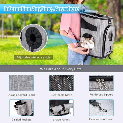 Siivton Cat Backpack Carrier، حقيبة ظهر لحمل الحيوانات الأليفة قابلة للتوسيع معتمدة من شركة الطيران للكلاب الصغيرة والقطط، حقيبة ظهر مع شبكة مسامية، مع حزام أمان داخلي، وسائد خلفية مرنة، رمادي in Kuwait
