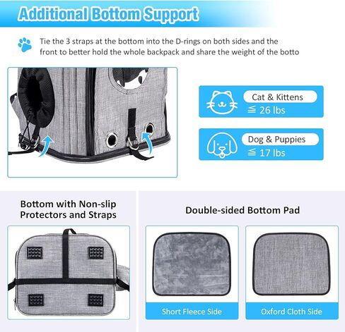 Siivton Cat Backpack Carrier، حقيبة ظهر لحمل الحيوانات الأليفة قابلة للتوسيع معتمدة من شركة الطيران للكلاب الصغيرة والقطط، حقيبة ظهر مع شبكة مسامية، مع حزام أمان داخلي، وسائد خلفية مرنة، رمادي in Kuwait