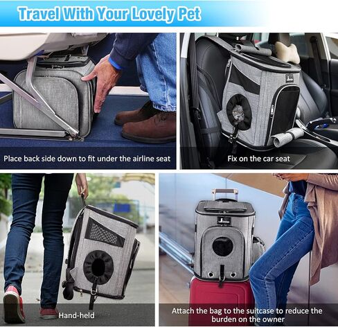 Siivton Cat Backpack Carrier، حقيبة ظهر لحمل الحيوانات الأليفة قابلة للتوسيع معتمدة من شركة الطيران للكلاب الصغيرة والقطط، حقيبة ظهر مع شبكة مسامية، مع حزام أمان داخلي، وسائد خلفية مرنة، رمادي in Kuwait
