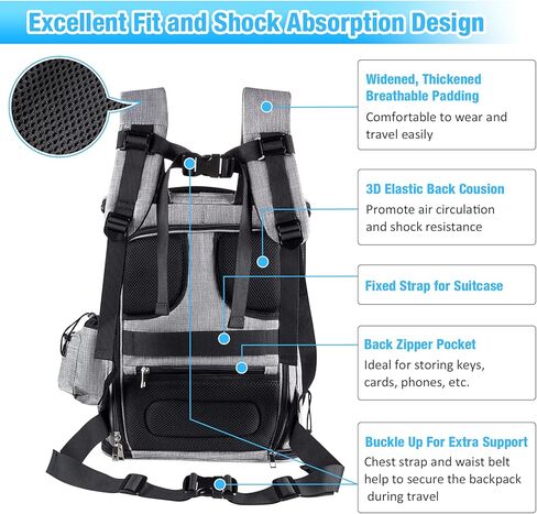 Siivton Cat Backpack Carrier، حقيبة ظهر لحمل الحيوانات الأليفة قابلة للتوسيع معتمدة من شركة الطيران للكلاب الصغيرة والقطط، حقيبة ظهر مع شبكة مسامية، مع حزام أمان داخلي، وسائد خلفية مرنة، رمادي in Kuwait