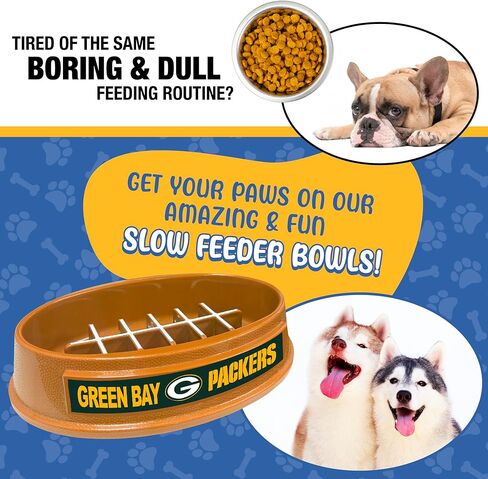 NFL Super-Bowl - وعاء الكلب ذو التغذية البطيئة من Green Bay Packers. وعاء القطط ذو تصميم كرة القدم البطيء من أجل الهضم الصحي. وعاء للحيوانات الأليفة غير قابل للانزلاق للكلاب والقطط الكبيرة والصغيرة in Kuwait