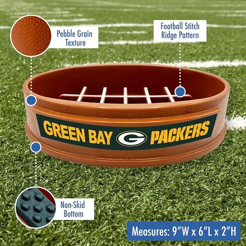 NFL Super-Bowl - وعاء الكلب ذو التغذية البطيئة من Green Bay Packers. وعاء القطط ذو تصميم كرة القدم البطيء من أجل الهضم الصحي. وعاء للحيوانات الأليفة غير قابل للانزلاق للكلاب والقطط الكبيرة والصغيرة in Kuwait