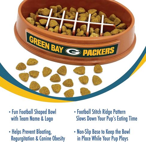 NFL Super-Bowl - وعاء الكلب ذو التغذية البطيئة من Green Bay Packers. وعاء القطط ذو تصميم كرة القدم البطيء من أجل الهضم الصحي. وعاء للحيوانات الأليفة غير قابل للانزلاق للكلاب والقطط الكبيرة والصغيرة in Kuwait