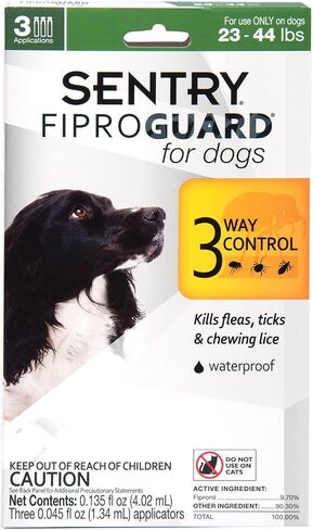 SENTRY PET CARE SENTRY Fiproguard للكلاب، الوقاية من البراغيث والقراد للكلاب (5-22 رطل)، يتضمن إمدادًا لمدة 3 أشهر من علاجات البراغيث الموضعية in Saudi Arabia