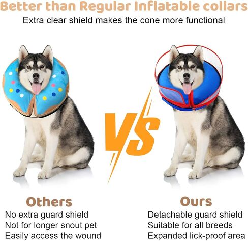 Inflatable Dog Cone Collar,Recovery Collar Protective Collar wtih Enhanced Anti-Licking,Adjustable Soft E-Collar After Surgery for Dog and Cat(Blue,S,Neck: 6-9 in) in Saudi Arabia