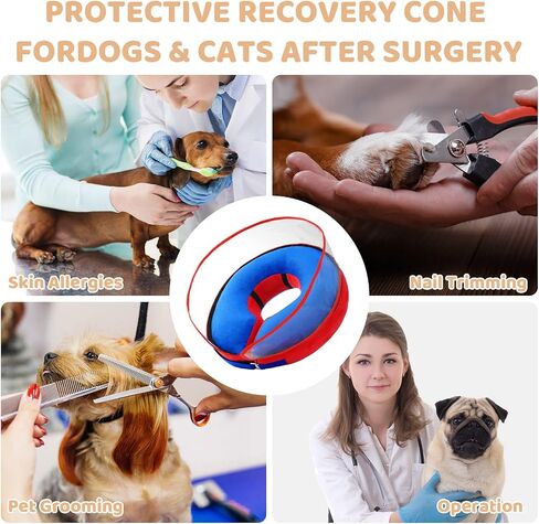 Inflatable Dog Cone Collar,Recovery Collar Protective Collar wtih Enhanced Anti-Licking,Adjustable Soft E-Collar After Surgery for Dog and Cat(Blue,S,Neck: 6-9 in) in Saudi Arabia