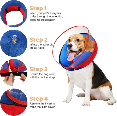 Inflatable Dog Cone Collar,Recovery Collar Protective Collar wtih Enhanced Anti-Licking,Adjustable Soft E-Collar After Surgery for Dog and Cat(Blue,S,Neck: 6-9 in) in Saudi Arabia