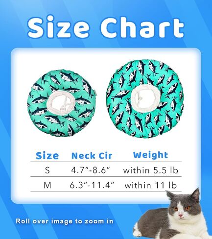 Cat / Puppy Recovery Collar Cone, After Surgery Pet Bumper, Unique Design Shark Pattern, Healing Neck Pillow Pet Recovery Dog Collar, Soft, Hypoallergenic, Adjustable, Breathable S (4.7" – 8.6") in Saudi Arabia