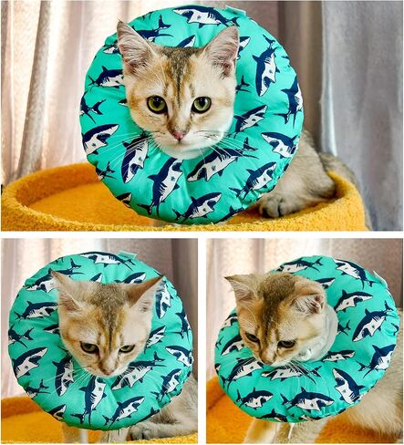 Cat / Puppy Recovery Collar Cone, After Surgery Pet Bumper, Unique Design Shark Pattern, Healing Neck Pillow Pet Recovery Dog Collar, Soft, Hypoallergenic, Adjustable, Breathable S (4.7" – 8.6") in Saudi Arabia
