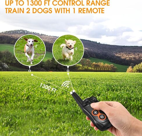 SDOFOS Dog Training Collar, Shock Collar for 2 Dogs with Remote Range 1300ft, 3 Training Modes, Beep, Vibration, Shock, IPX7 Waterproof Rechargeable Electric Shock Collar for Small Medium Large Dogs in Saudi Arabia