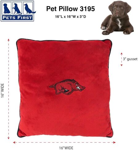 Pets First Collegiate Pet Accessories, Dog Pillow, Arkansas Razorbacks, 16 x 16 x 3 inches (ARK-3195) in Saudi Arabia