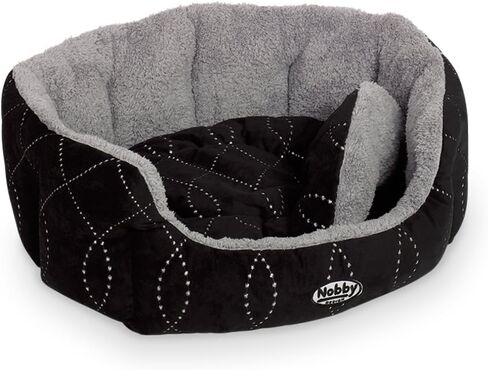 Nobby Padded Plush Oval Bed with Reversible Cushion Ceno, 55 x 50 x 21 cm, Black in Kuwait