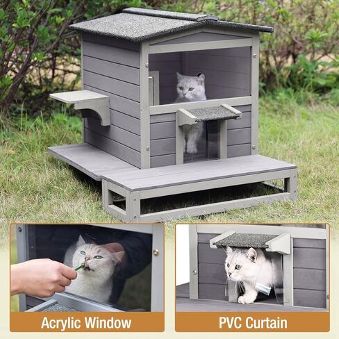Cat House Outdoor Feral Kitty Shelter Cat Catio with Balcony, Escape Door & Movable Platform in Saudi Arabia
