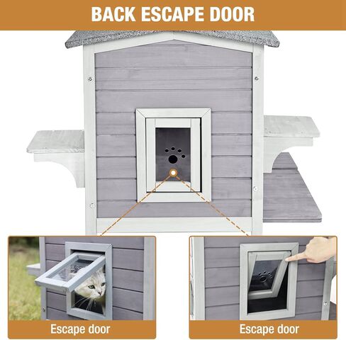 Cat House Outdoor Feral Kitty Shelter Cat Catio with Balcony, Escape Door & Movable Platform in Saudi Arabia