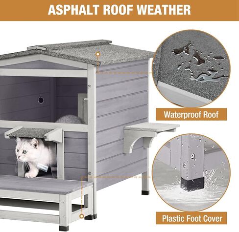 Cat House Outdoor Feral Kitty Shelter Cat Catio with Balcony, Escape Door & Movable Platform in Saudi Arabia