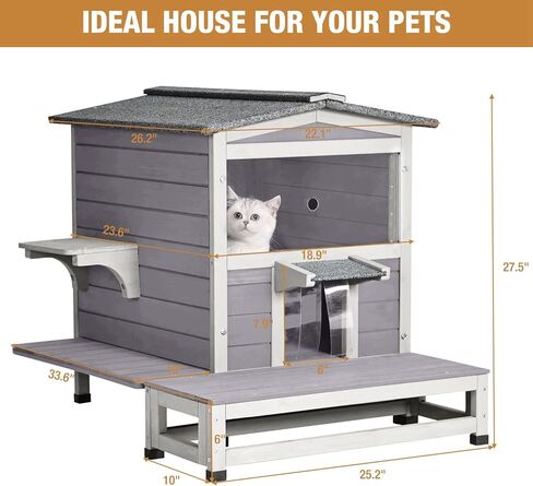 Cat House Outdoor Feral Kitty Shelter Cat Catio with Balcony, Escape Door & Movable Platform in Saudi Arabia