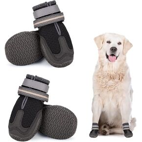 Dog Shoes for Hot Pavement, Mesh Dog Boots with Rugged Anti-Slip Sole, Summer Dog Booties Breathable Durable with Adjustable & Reflective Straps for Medium Large Dogs Hiking Jogging Backpacking
