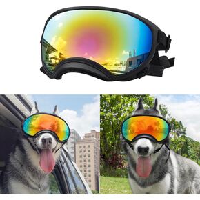 Large Dog Sunglasses, Dog Goggles Large Breed and Medium, UV Protection, Windproof, Dustproof and Snowproof. Shatterproof Lens, Adjustable Strap