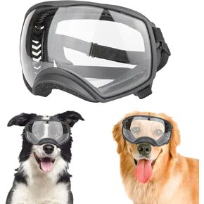 NAMSAN Clear Dog Goggles Medium Large Dog Sport Sunglasses UV Protection Soft Pet Goggles Deep Eyecups Fog/Windproof Outdoor Eyewear for Medium-Large Dogs, Black