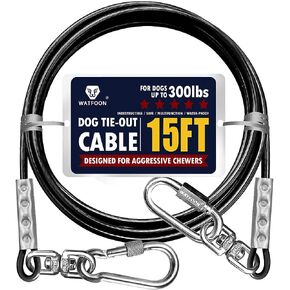 Extra Strong 100ft Tie Out Cable for Large Dogs up to 300 lbs,1000+Pound Break Strength Tieout Tether Trolley Training Lead,Dog Run Cable for Yard Garden Park Camping Outside (Black, 300lbs 50ft)