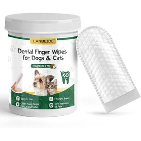 LANBEIDE Teeth Cleaning Wipes 60ct for Dogs & Cats, Dog Dental Wipes for Reducing Plaque & Tartar, Breath Freshener Dental and Gum Care Finger Wipes for Pets, No Brushing in Kuwait
